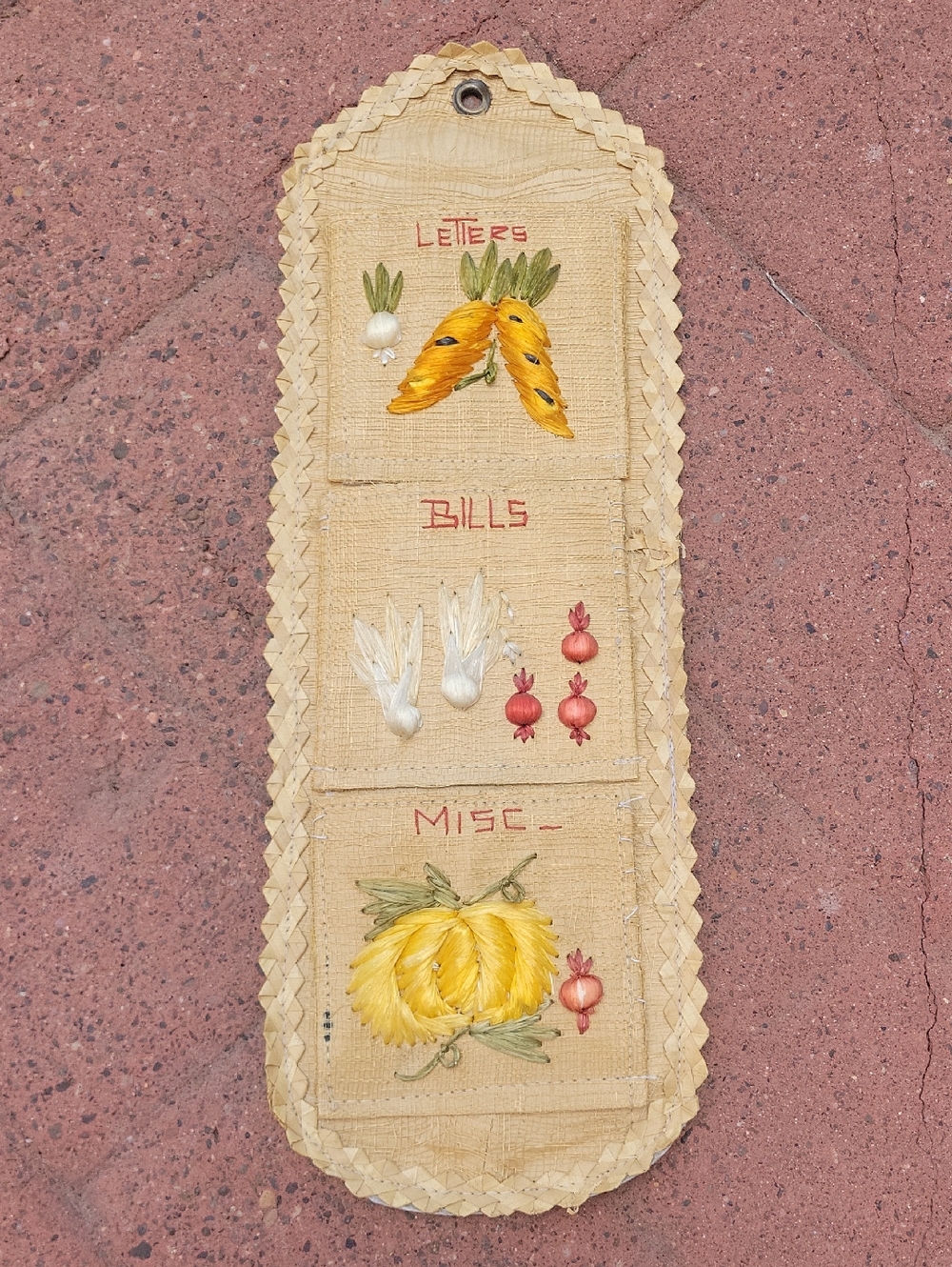 Embroidered Straw Wall Organizer